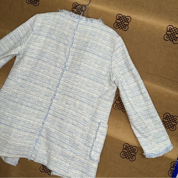 Zara NWT! Blue Kate Middleton Style Tweed Jacket In Light Blue Size L - Picture 14 of 16